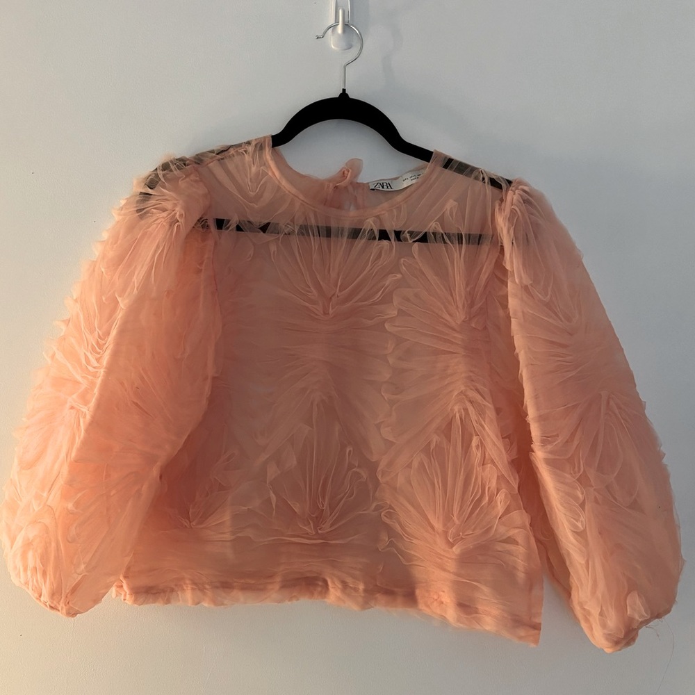 ZARA | Sheer organza cropped blouse